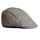 Maxbell 2xUnisex Adult Cotton Hound Tooth Beret Cap Newsboy Flat Hat--Coffee+White