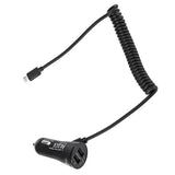 Maxbell 2xMicro USB Car Fast Charger Adapter with Coiled  Cable & Dual Ports