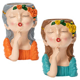 Maxbell 2x Cute Human Head Sculpture Vase Succulent Vase Flowerpot Table Decor