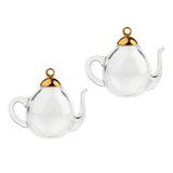 30x2Pcs Mini Teapot Empty Glass Wishing Bottle Vial Pendant Charms Craft Gold