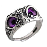 Maxbell 2xDemon Eye Owl Rings Retro Elegant Statement Ring for Couple Lovers Men Women Purple