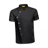 Maxbell 4xMen Women Chef Coat Jacket Snap Button Food Service Summer for Waiter Hotel 2XL Size Black