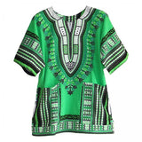 Maxbell 3xUnisex African Dashiki Shirt V Neck Short Sleeve Comfortable Summer Wear One Size  Green