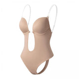 Maxbell 2xWomen Backless Bodysuit Deep V Neck Body Shaper for Wedding M  Skin Color