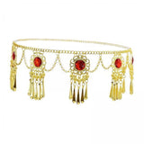 Maxbell 5xTassel Waist Chain Metal Belt Trendy Belly Chain for Props Halloween Wedding Red Gold