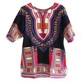 Maxbell 3xUnisex African Dashiki Shirt V Neck Short Sleeve Comfortable Summer Wear One Size  Black