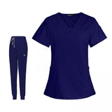 Maxbell 2xWomen's Scrubs Set V Neck Scrub Top Jogger Scrub Pants Nursing Uniforms  XXL Dark Blue