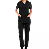 Maxbell 2xNursing Uniforms Scrub Set Top and Drawstring Trouser V Neck for Cosmetology