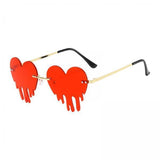 Maxbell 4xFashion Dripping Heart Sun Glasses Personality Party Eye Glasses Frameless red