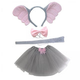 Maxbell 2xElephant Costume Ears Headband Bowtie Tail for Stage Shows Carnival Dress up with Tutu