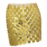 Maxbell 3xMetal Sequin Skirt Hollow Out Bohemian Shiny for Dance Beach Aureate