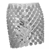 Maxbell 3xMetal Sequin Skirt Hollow Out Bohemian Shiny for Dance Beach Argent