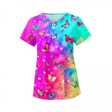 Maxbell 3xWomens V Neck Scrub Top Soft Nurse Work Uniform for Healthcare Beauty Center XL Colorful