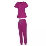 Maxbell 2xWomen Scrubs Set Durable Multipurpose for SPA Cosmetology Nurse Work Uniform XS Rose Red