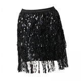 Maxbell 2xSequin Tassel Skirt Boho Fashion Sequins Fringe Skirt for Party Rave Women M Black