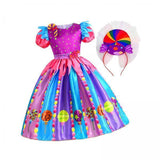 Maxbell 4xLittle Girls Candy Dress Rainbow Dress for Pretend Play Holiday Themed Party 140