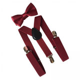 Maxbell 4xMens Suspenders with Bow Tie Y Back Braces for Formal Wear Halloween Cosplay Dark Red