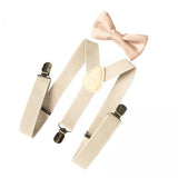 Maxbell 4xMens Suspenders with Bow Tie Y Back Braces for Formal Wear Halloween Cosplay Beige