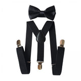 Maxbell 2xMens Suspenders with Bow Tie Y Back Braces for Formal Wear Halloween Cosplay Black