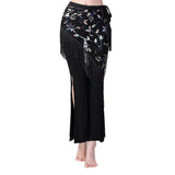 Maxbell 3xChiffon Belly Dance Waist Chain Hip Scarf Women Tassels Sequins Belt Costume Black Colorful
