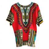 Maxbell 3xUnisex African Dashiki Shirt V Neck Short Sleeve Comfortable Summer Wear One Size  Red
