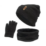 Maxbell 3xWomen Winter Beanie Hat Scarf Hat Knitted Gloves Fleece Lining numb gray