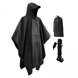 Maxbell 4xHooded Rain Poncho Portable Rain Cape Water Resistant Rainwear for Men Women Black