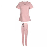 Maxbell 2xFemale Scrub Set Nurse v neckline Machine Washable Short Sleeves Suit L Pink