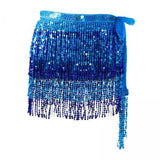 Maxbell 2xGlitter Belly Dance Hip Skirt Tassel Scarf for Stage Performance Rumba Samba Blue