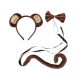 Maxbell 3xAnimal Ears and Tail Set Cute for Children for Masquerade Festivals Holidays Brown Monkey