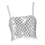 Maxbell 2xShiny Sequined Crop Top Hollow Out Bralette Sparkly for Club Halloween Beach