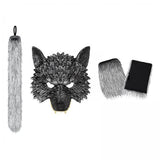Maxbell 2xWolf Tail and Gloves Set Werewolf Cosplay Masquerade for Party Festival Prom with Mask 23cmx23cm