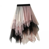 Maxbell 2xTulle Skirts for Women MIDI Long Mesh Layered Dress Elastic Waist Tutu Skirt Pink White