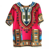 Maxbell 2xUnisex African Dashiki Shirt V Neck Short Sleeve Comfortable Summer Wear One Size  Rose Red