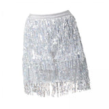 Maxbell 2xSequin Tassel Skirt Boho Fashion Sequins Fringe Skirt for Party Rave Women M Argent