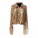 Maxbell 2xWomen's Sequin Jacket Shiny Lapel Coat for Cosplay Exhibition Beach Vacation gold