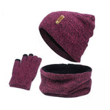 Maxbell 2xWomen Winter Beanie Hat Scarf Hat Knitted Gloves Fleece Lining Rose red