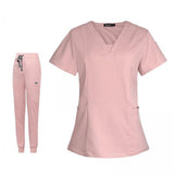 Maxbell 2xWomen's Scrubs Set V Neck Scrub Top Jogger Scrub Pants Nursing Uniforms  XXL Pink