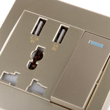 Maxbell Maxbell Gold 2.1A 2 USB Wall Socket Charger Power Panel Receptacle 3 Outlet Switch