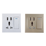 Maxbell Maxbell Gold 2.1A 2 USB Wall Socket Charger Power Panel Receptacle 3 Outlet Switch