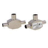 Maxbell 2x2 Pieces TV Aerial Metal Coaxial Signal Splitter 2 Way 1 Female to 2 Male