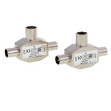 Maxbell 3x2 Pieces TV Aerial Metal Coaxial Signal Splitter 2 Way 1 Female to 2 Male