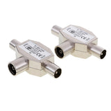 Maxbell 3x2 Pieces TV Aerial Metal Coaxial Signal Splitter 2 Way 1 Female to 2 Male
