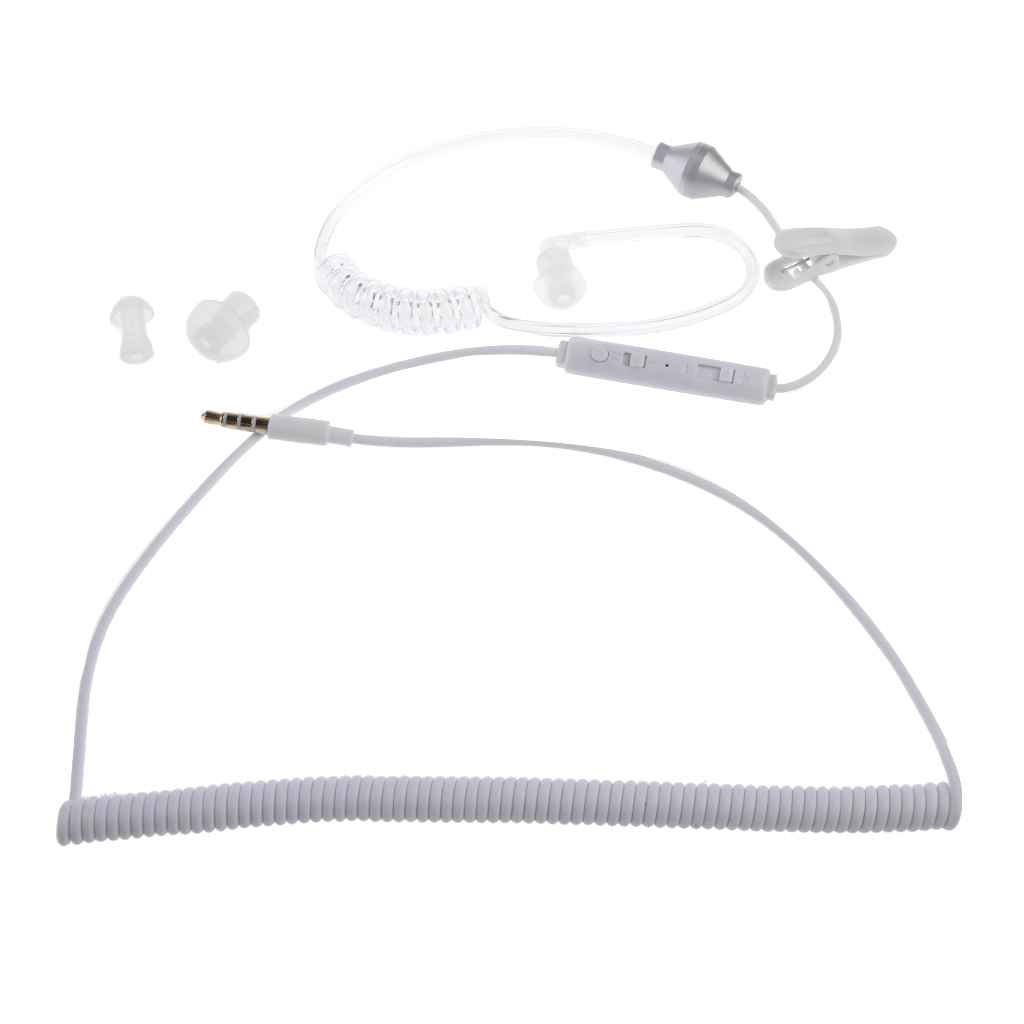 Maxbell Maxbell 3.5mm Air Tube Stereo Wired Anti-radiation Earpiece, Single In-Ear Vacuum Spiral Conduit Earbuds Earphone with Microphone & Volume Control for iPhone Samsung MP3 Tablet PC White