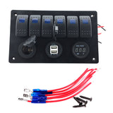 Maxbell Maxbell 6 Gang LED Car Rocker Switch Panel 2USB Socket Power Plug Charger Voltmeter