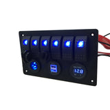 Maxbell Maxbell 6 Gang LED Car Rocker Switch Panel 2USB Socket Power Plug Charger Voltmeter