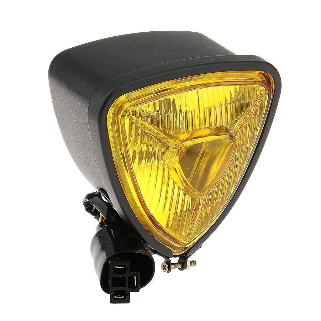 Retro Triangle Motorcycle Front Headlight with Yellow Glass for Harley Black