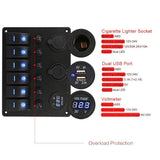 2x6 Gang Waterproof Car Marine Boat Circuit LED On/Off Rocker Switch Panel