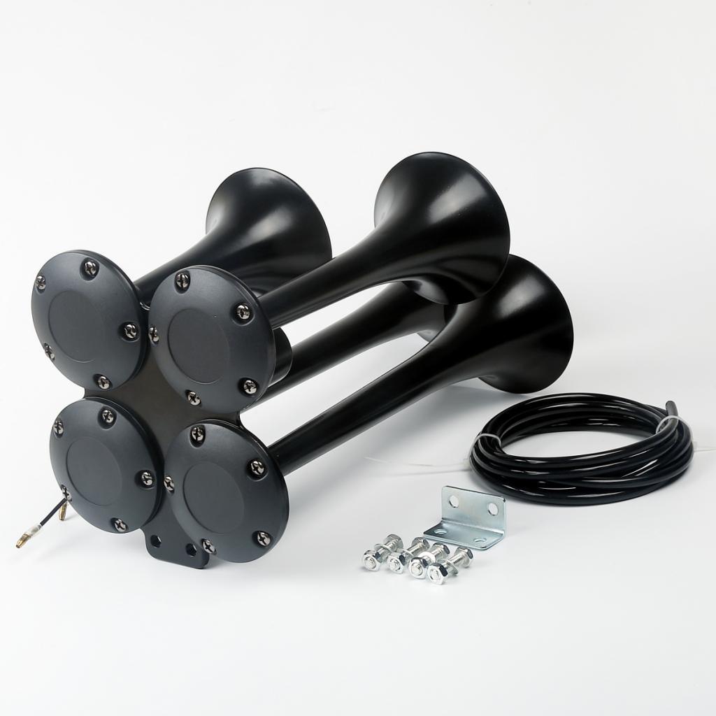 Maxbell Maxbell Loud 150dB 4/Four Trumpet Train Air Horn With 12V Electric Solenoid Black