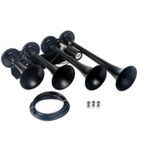 Maxbell 150DB Single Row Four Trumpet Train Air Horn 12V Electric Solenoid Black - Aladdin Shoppers